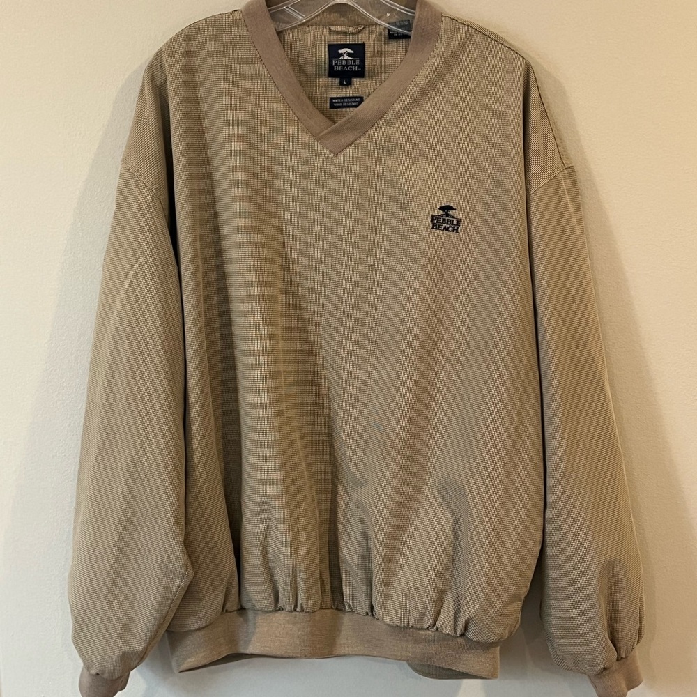 Pebble Beach Golf Jacket Large Tan  Pullover Windbreaker Men